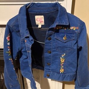 GB Girls Blue Jacket with Floral Embroidery